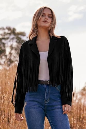 PRETTYGARDEN Women's Fringe Faux Suede Leather Jackets 2025 Fashion Tassel Motorcycle Cropped Coats (Black,Large) - Image 6