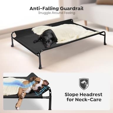 Veehoo Cooling Elevated Dog Bed - Raised for Large Dogs, Outdoor With Guardrail, Upgraded Non-Slip Feet, Breathable Teslin Mesh, Portable Camping Cot, 41 x 27 Inches, Black - Image 2