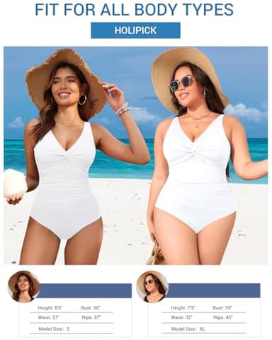 Holipick White Women Tummy Control One Piece Swimsuit - Push Up Bathing Suit Full Coverage Slimming Swimwear M - Image 5