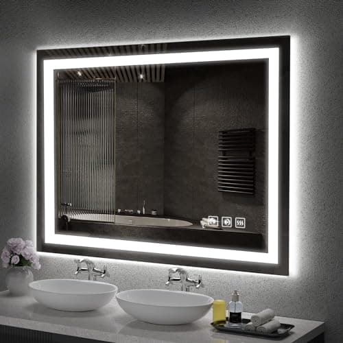 SHUAFA LED Mirror for Bathroom, 48x36 Inch Backlit + Front Lighted Bathroom Vanity Mirror with Lights for Wall, Double Light Strips, 3 Colors, Shatter-Proof, Anti-Fog and Brightness Memory - Image 1