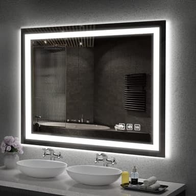 SHUAFA LED Mirror for Bathroom, 48x36 Inch Backlit + Front Lighted Bathroom Vanity Mirror with Lights for Wall, Double Light Strips, 3 Colors, Shatter-Proof, Anti-Fog and Brightness Memory - Image 1
