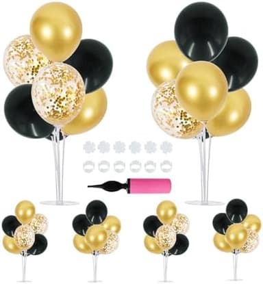 TONIFUL 6 Set Balloon Centerpieces for Table Black Gold Confetti Balloon Stand Kit for 2025 Graduation Party Decoration Birthday Anniversary Halloween 2025 Party Decorations - Image 3