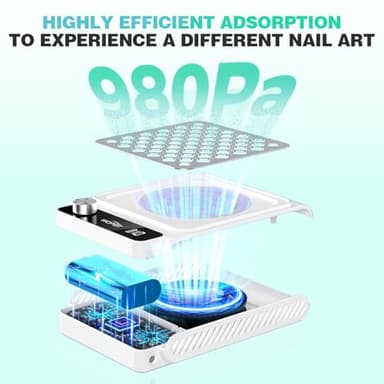 Rechargeable Nail Dust Collector, 980PA Portable Cordless Nail Vacuum Dust Collector Fan with Filter Papers (30 Pcs) for Acrylic Nail Polishing & Manicure Pedicure at Nail Salon & Home - White - Image 3