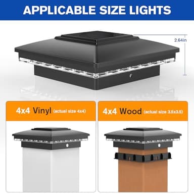 APONUO 4x4 Solar Post Cap Lights 16 Pack - IP65 Waterproof, 24 LED Warm White Solar Lights for 4x4 Wood/Vinyl Fence, Deck, Patio & Yard (Auto On/Off, 10H Runtime, Easy Install) - Image 3