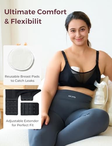 Momcozy Mesh Support Pumping Bra Hands Free Suitable for 36C-44G, HF018 Comfortable Plus Size Pumping and Nursing Bra in One Black - Image 7