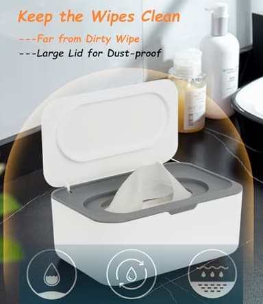 Wipes Dispenser, Wipe Holder for Baby & Adult, Seposeve Refillable Wipe Container, Keeps Wipes Clean. Non-Slip, Easy Pull Wipes Pouch Case, (Grey) - Image 2