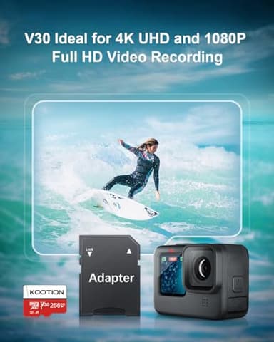 KOOTION 256GB Micro SD Card UHS-I U3 V30 4K for Camera/Action Camera/Drone/Smartphone, Class 10 MicroSDXC Memory Card with Adapter - Image 4