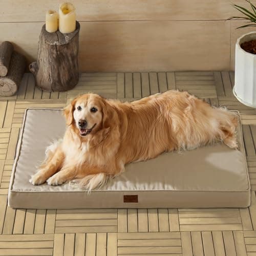 BFPETHOME Outdoor Dog Beds for Large Dogs, Waterproof Dog Bed for Medium, Large, Extra Large Dogs, Orthopedic Pet Bed with Removable Washable Cover, Egg Crate Foam Pet Bed Mat. (42 x 30in, Beige) - Image 1