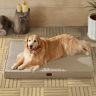BFPETHOME Outdoor Dog Beds for Large Dogs, Waterproof Dog Bed for Medium, Large, Extra Large Dogs, Orthopedic Pet Bed with Removable Washable Cover, Egg Crate Foam Pet Bed Mat. (42 x 30in, Beige) - Image 1
