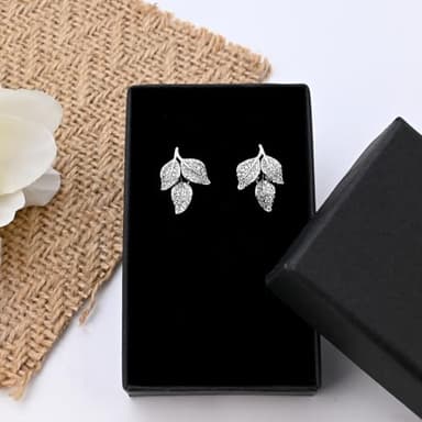 Silver Leaf Stud Earrings for Women Cubic Zirconia Earrings Studs 925 Sterling Silver Earrings Crystal Earrings Cz Studs Earrings for Gift - Image 6