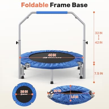 BCAN 40/48" Foldable Mini Trampoline Max Load 330lbs/440lbs, Fitness Rebounder with Adjustable Foam Handle, Exercise Trampoline for Adults Indoor/Garden Workout - Image 8
