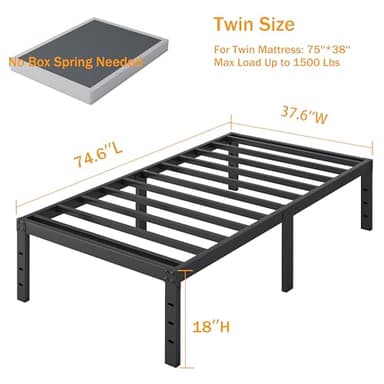SHLAND Bed Frame Twin, 18 Inch Metal Twin Platform Bed Frame No Box Spring Needed, Mattress Foundation, Storage Space, No Noise, Easy Assembly - Image 3
