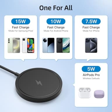 PINRUIGE Magnetic Wireless Charger for iPhone 15W Max Fast for Mag-Safe Wireless Charging Pad Compatible for iPhone 16/16 Pro/Pro Max/15/14/13/12/11/Pro with Wall Charger for USB-A Converter, Black - Image 7