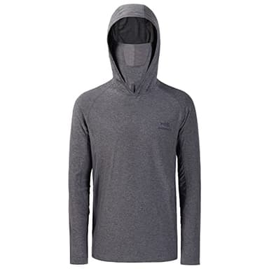 BASSDASH UPF 50+ Men’s Long Sleeve Fishing Shirt with Mask UV Neck Gaiter Hoodie Heather Grey - Image 2