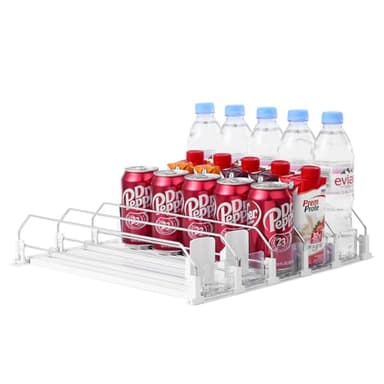 Drink Organizer for Fridge-White Automatic Pusher Glide,12oz 16oz 20oz-Soda Dispenser for Fridge-Holds up to 25 Cans - Image 1