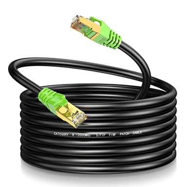 LEKVKM Cat8 Ethernet Cable 50Ft Round S/FTP Outdoor&Indoor Heavy Duty High Speed Cat8 LAN Network Cable 40Gbps 2000Mhz - Image 1