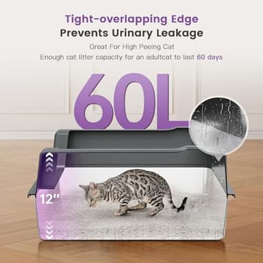 Extra Large XXL Stainless Steel Cat Litter Box with Lid, 26" L x 18" W x 12" H Metal Litter Box with Hight Sides for Big Cats & Multiple Cats, Never Absorbs Odors, Anti-Urine Leakage, Easy Cleaning - Image 3