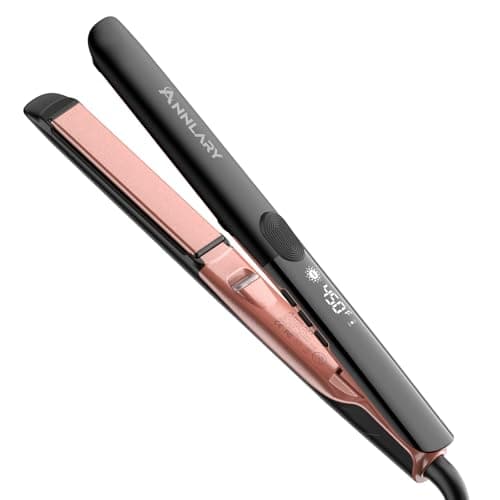 Annlary Hair Straightener 1 Inch Flat Iron and Curler 2 in 1 Titanium Ceramic Ionic Dual Voltage Straightener with Heat-Resistant Silicone, for Less Frizz, Shinier & Smoother - Image 1