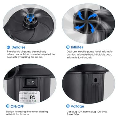 Inflatables Air Pump for Air Mattress with 3 Nozzles, Quick Fill Inflator Deflator Air Pump Perfect for Outdoor Camping Inflatable Boat Blow Up Pool Water Toy Car Air Bed Swimming Ring - Image 6