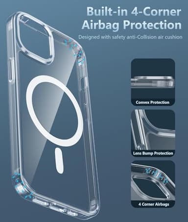 FNTCASE for iPhone 13 Phone Case: Clear Phone Case Magnetic Military Grade Drop Protection Anti Yellowing Cell Phone Cover - Rugged Shockproof Protective Bumper (A-Clear) - Image 5