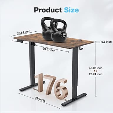 SMUG Standing Desk, 40 x 24 in Electric Height Adjustable Computer Desk Home Office Desks Sit Stand up Desk Computer Table with Memory Controller/Headphone Hook, Rustic Brown - Image 3