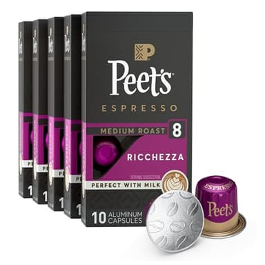 Peet's Coffee, Medium Roast Espresso Capsules, Compatible with Nespresso Original Machine - Ricchezza Intensity 8, 50 Count (5 Boxes of 10 Espresso Capsules) - Image 1