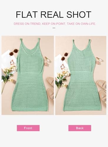 Dokotoo Cute Cover Ups for Swimwear Women 2025 V Neck Sleeveless Crochet Cut Out Spaghetti Straps knitted See Through Sexy Bikini Beach Coverups Vacation Dresses Army Green Large - Image 4