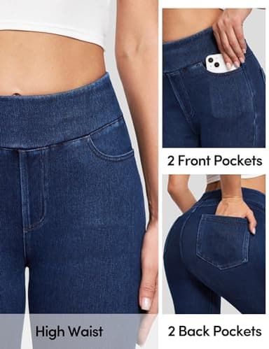 IUGA Stretchy Jeans for Women High Waist Jeggings Tummy Control Skinny Jeans Pull on Leggings with Pockets Trendy Casual(Dark Blue, Medium) - Image 4
