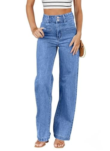 Sidefeel Women's Wide Leg Jeans High Waisted Straight Leg Stretchy Jeans Tummy Control Trendy Loose Ankle Denim Pants Sky Blue Size 12 - Image 1