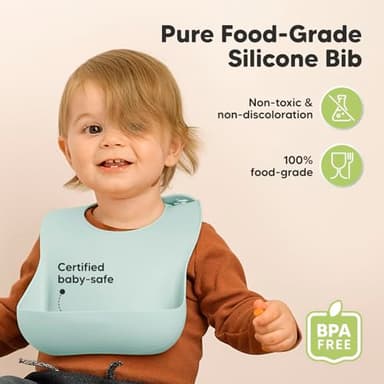 KeaBabies 2-Pack Silicone Baby Bibs for Eating - Sturdy Food-Grade Silicone Bibs for Babies Girl, Boy, Large Food Catcher, Clean & Put On Easily, Waterproof Toddler Feeding Essentials(Pastel Sky) - Image 2