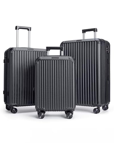 LIGHT FLIGHT Travel Luggage Sets, 3 Piece Set Suitcase with Spinner Wheels, Hardside Lightweight Luggage set with TSA Lock (20" 24" 28"), Black - Image 1
