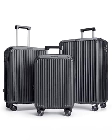 LIGHT FLIGHT Travel Luggage Sets, 3 Piece Set Suitcase with Spinner Wheels, Hardside Lightweight Luggage set with TSA Lock (20" 24" 28"), Black - Image 1