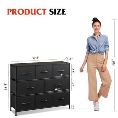 WLIVE 8 Drawer Dresser for Bedroom, Fabric Black Dresser with Large Storage Drawer Unit for Entryway, Chest of Drawers for Living Room - Image 3