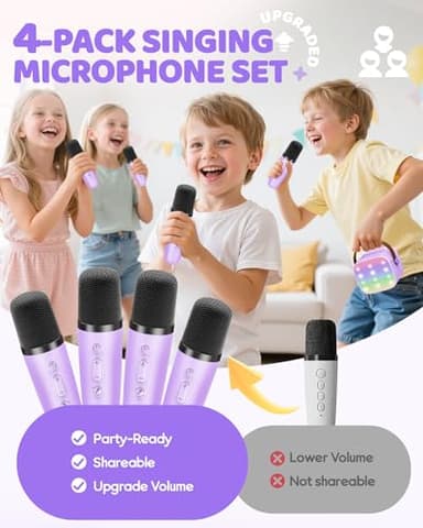 YLL Upgraded Mini Karaoke Machine with 4 Wireless Microphones Toy for Kids, Christmas Birthday Gifts for Girls Boys, Portable Party Bluetooth Speaker for 3, 4, 5, 6, 7, 8, 9, 10+ Year Old (Purple) - Image 3