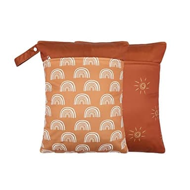 2 Pack Wet Dry Bags for Baby Diapers&Breast Pump Parts, Waterproof Reusable Wet Bag with Two Zipper Pockets, Beach Pool Gym Bag Stroller Yoga Toiletries Daycare Organizer, 11.8 inch x 15.7inch(Brown) - Image 1