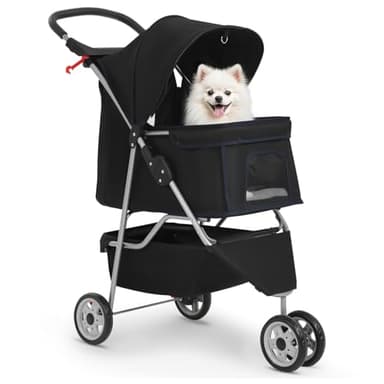 BestPet | 3-Wheel Pet Stroller | Dog and Cat Stroller | Breathable Mesh | Lightweight Travel Carrier | Waterproof & Foldable Design | Storage Basket | Black | for Daily Walks & Outdoor Use - Image 1