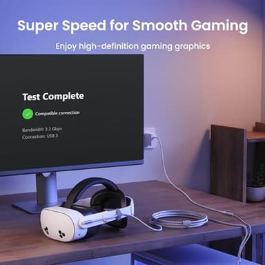 KIWI design Link Cable with Charging 16FT Compatible with Meta Quest 3S/3/2/Pro/Pico 4 Accessories and PC/SteamVR, USB 3.0 to USB C Link Cable with 5Gbps Super Speed for Extended Gameplay, White - Image 6