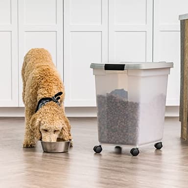 IRIS USA Airtight Dog Food Storage Container, WeatherPro, Up to 50 lbs, Removable Wheels, for Dog Cat Bird and Other Pet Food Storage Bin, Keep Fresh, Translucent Body, Made in USA, Clear/Gray - Image 9