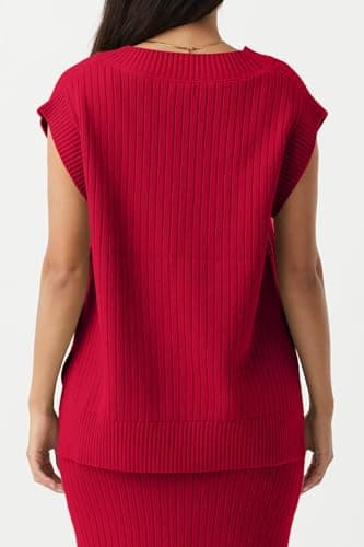 Saodimallsu Womens V Neck Sweater Vest Oversized Ribbed Knit Sleeveless Casual Loose Fit Pullover Tank Top Red - Image 3
