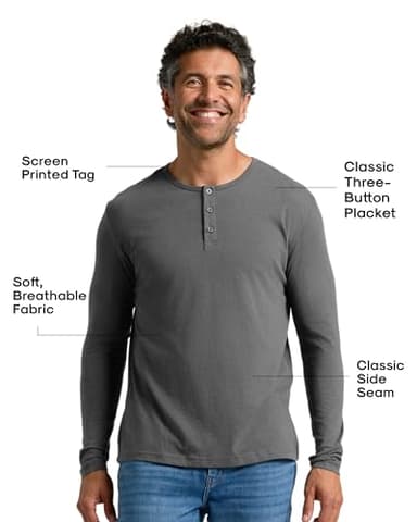 True Classic Long Sleeve Shirts for Men — Mens Long Sleeve Tee-Shirts, Henley Shirts for Men and Waffle-Knit Thermal T-Shirts - Henley - Regular, Pack of 1, Carbon, M - Image 2