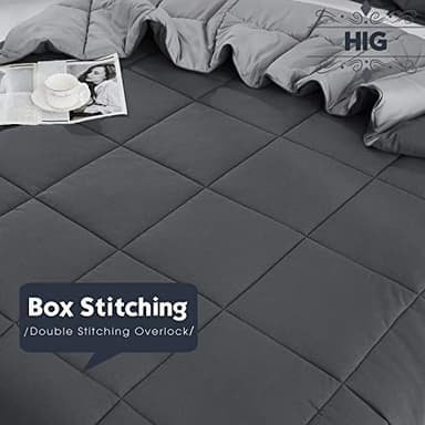 HIG 3pc Grey King Size Comforter Set - All Season Reversible Down Alternative Comforter with Two Shams - Quilted Duvet Insert with Corner Tabs - Box Stitched Blanket - Breathable, Soft - Image 3
