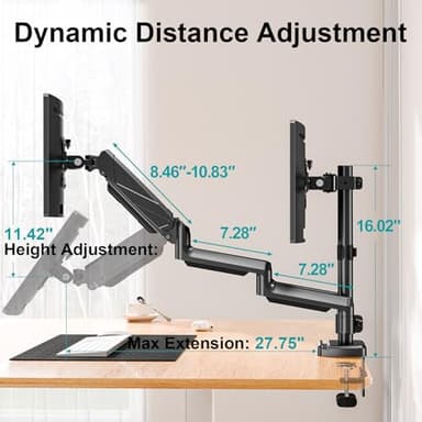 MOUNT PRO Triple Monitor Mount, 3 Monitor Desk Arm fits Three Max 27" LCD Computer Screens, up to 17.6lbs Each, Premium Gas Spring Display Stand with Tilt Swivel Rotation, Vesa Mount 75x75,100x100 - Image 6