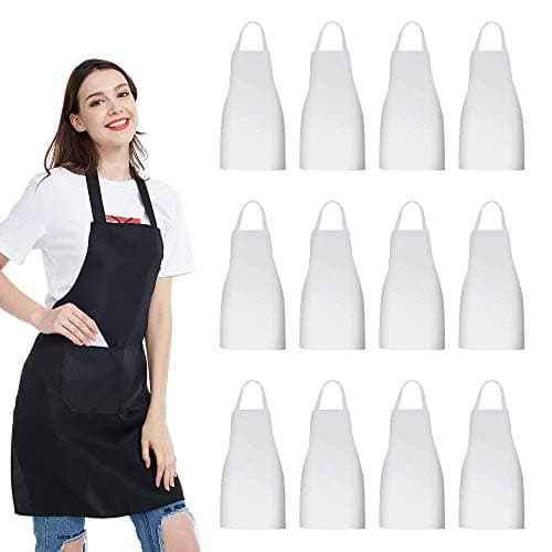 NOBONDO 12 Pack Bib Apron - Unisex white Apron Bulk with 2 Roomy Pockets Machine Washable for Kitchen Crafting BBQ Drawing - Image 1