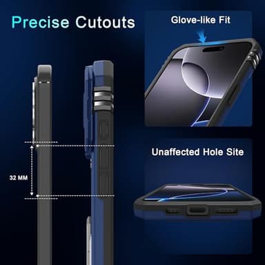 DEERLAMN Case for iPhone 16 Pro Max with Slide Camera Cover+Screen Protector (1 Pack), Rotated Ring Kickstand Military Grade Shockproof Protective Cover-Navy Blue - Image 6