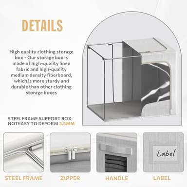 4 Pack Clothes Storage Bins with Metal Frame Clothing Storage Bins with Lid Linen Fabric Storage Box With Clear Window& Zippers& Durable Handles (Large- 42L, Count, 4) - Image 6
