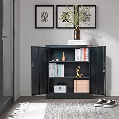 BESFUR Metal Storage Cabinet 36" H, Black Steel Locking Cabinet with 2 Lockable Doors and 2 Adjustable Shelves for Home Office, Garage, School, Apartment, Warehouse - Image 6