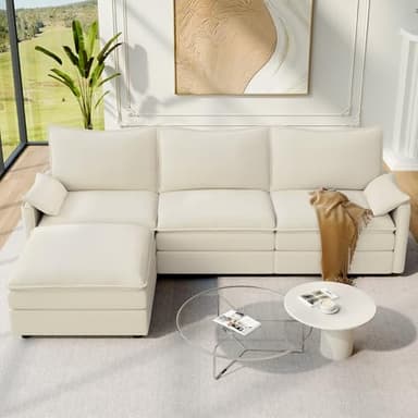Vesgantti 108" Modular Sectional Sofa, Comfy Cloud Couch with Movable Ottoman Deep Seat Chenille L Shaped Modular Sofa, Sectional Couches for Living Room, Bedroom and Apartment, Beige - Image 1