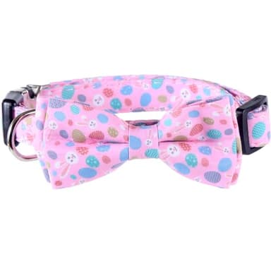 Easter Dog Collar with Bowtie Bunny Egg Holiday Adjustable Pet Collars with Metal Buckle for Dogs (Rabbit Eggs,Large) - Image 1