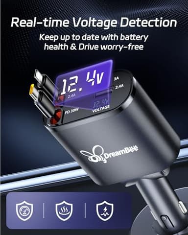 DreamBee Retractable Car Charger,66W 4 in 1 Super Fast Charge Car Phone Charger,Gifts for Men Women Car Truck Accessories for iPhone 17/16/15/14/13 Pro Max XR,iPad,Samsung,Pixel - Image 2