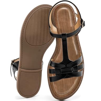 FUDYNMALC Women's Flat Sandals Dressy: Summer Gladiator Dress Sandals 2025 Comfortable Slip On Walking Beach Shoes Slingback, Black, Size 8.5 - Image 4
